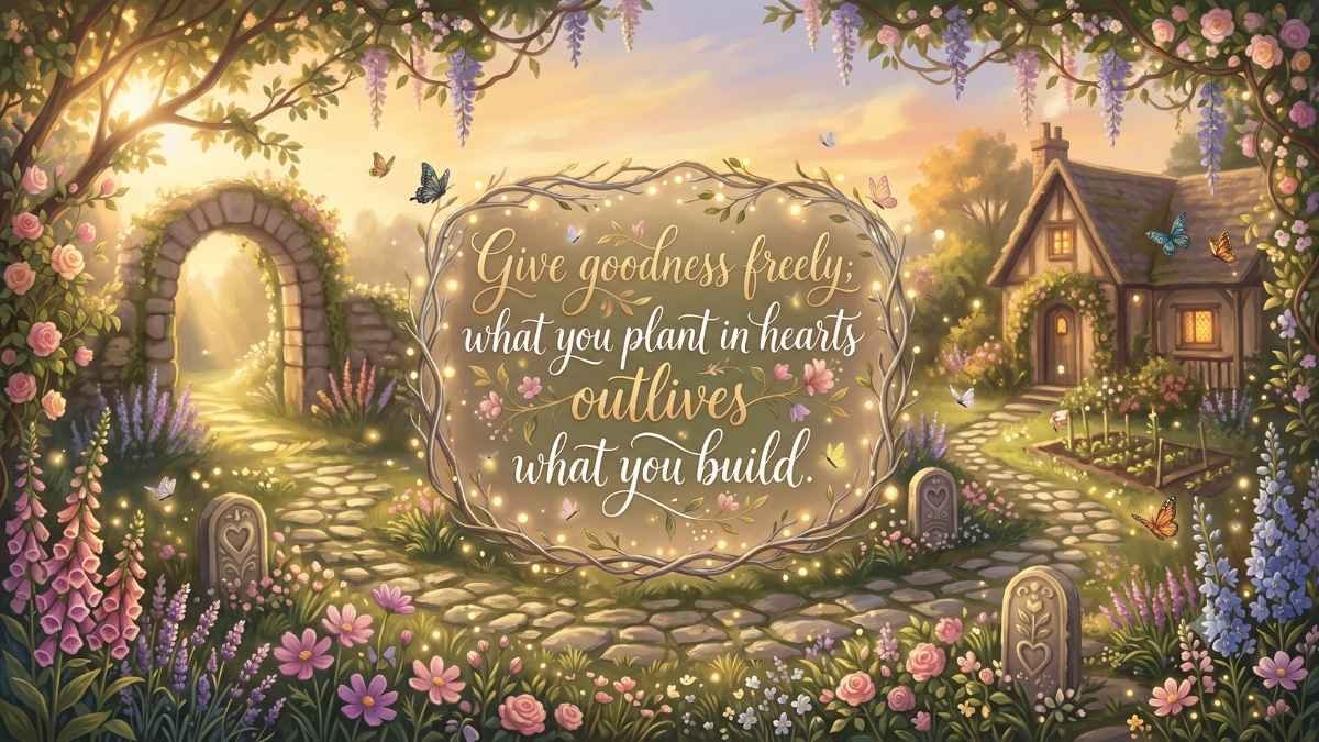 Give goodness freely what you plant in hearts outlives what you build.